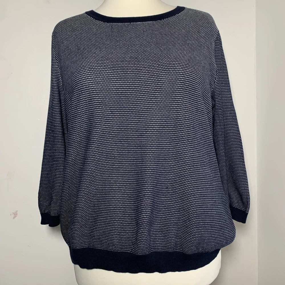 Peter Hahn Women's Knit Jumper Navy White Mix Long Sleeve Pullover Casual UK 22 - Picture 2 of 15